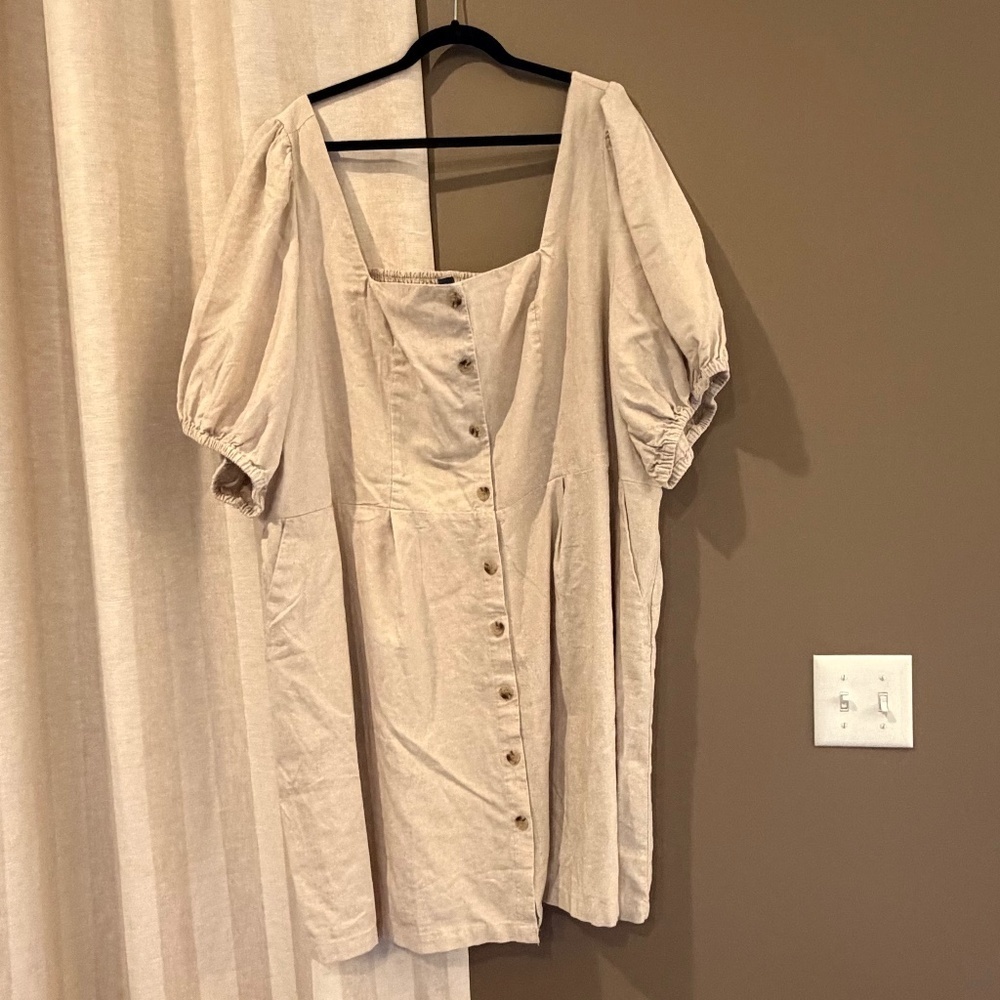 NWT Old Navy Plus 4X Linen Cream Puff Sleeve Mini Dress, Vacation, Boho, Size 4X